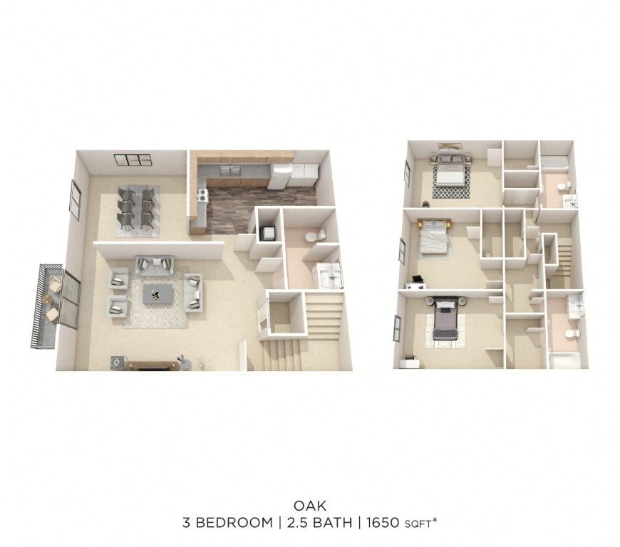 Three Bedroom Townhome floor plan