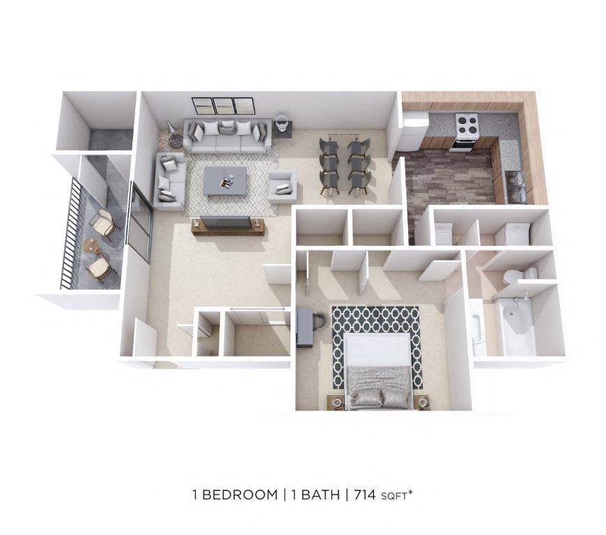 One Bedroom - 714 sqft floor plan