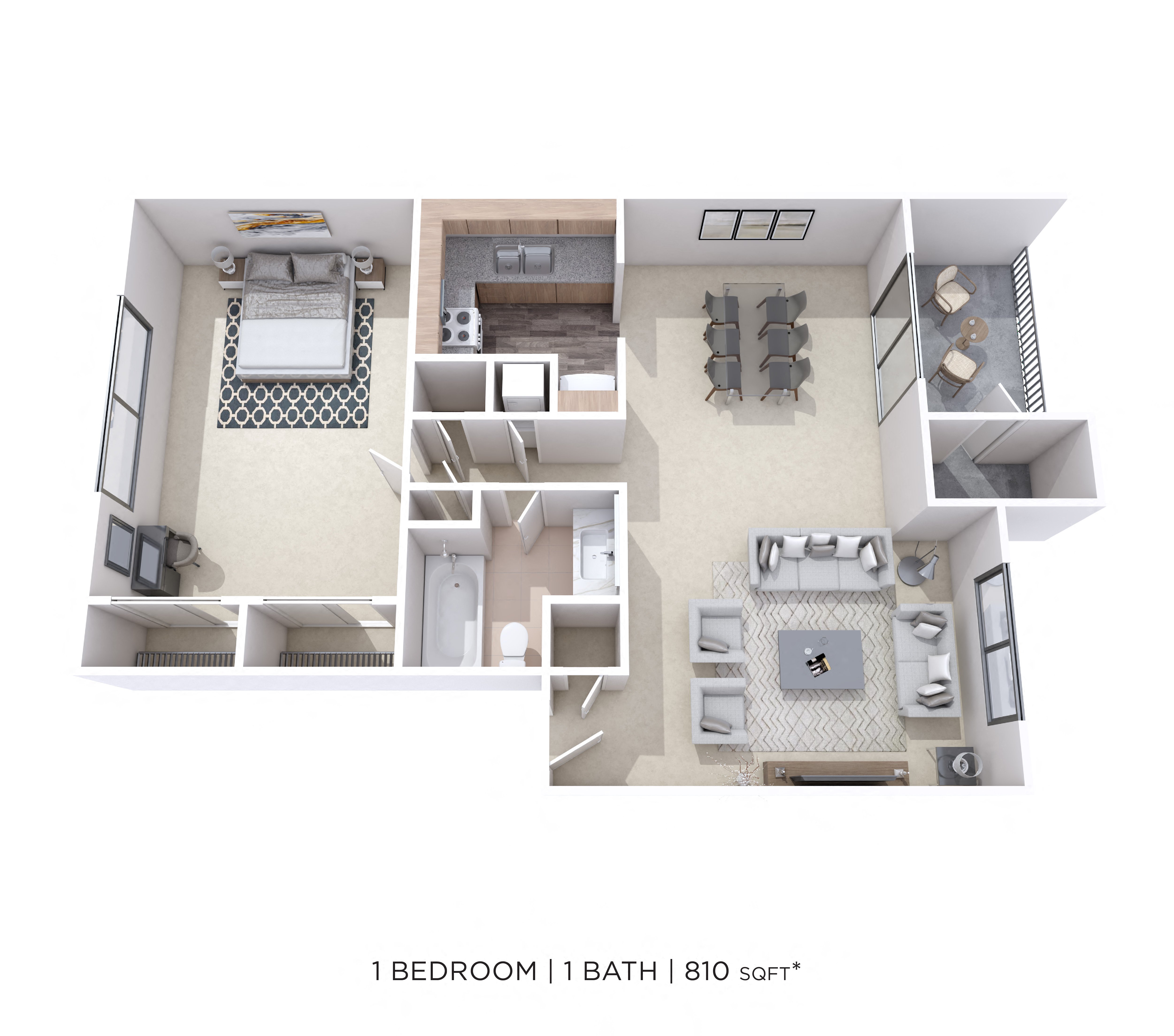 One Bedroom - 810 sqft floor plan