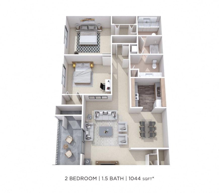 Two Bedroom 1.5 Bath floor plan