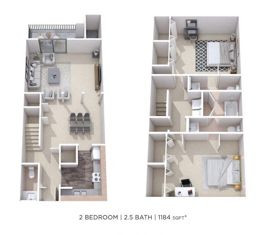 Two Bedroom 2.5 Bath Townhome floor plan