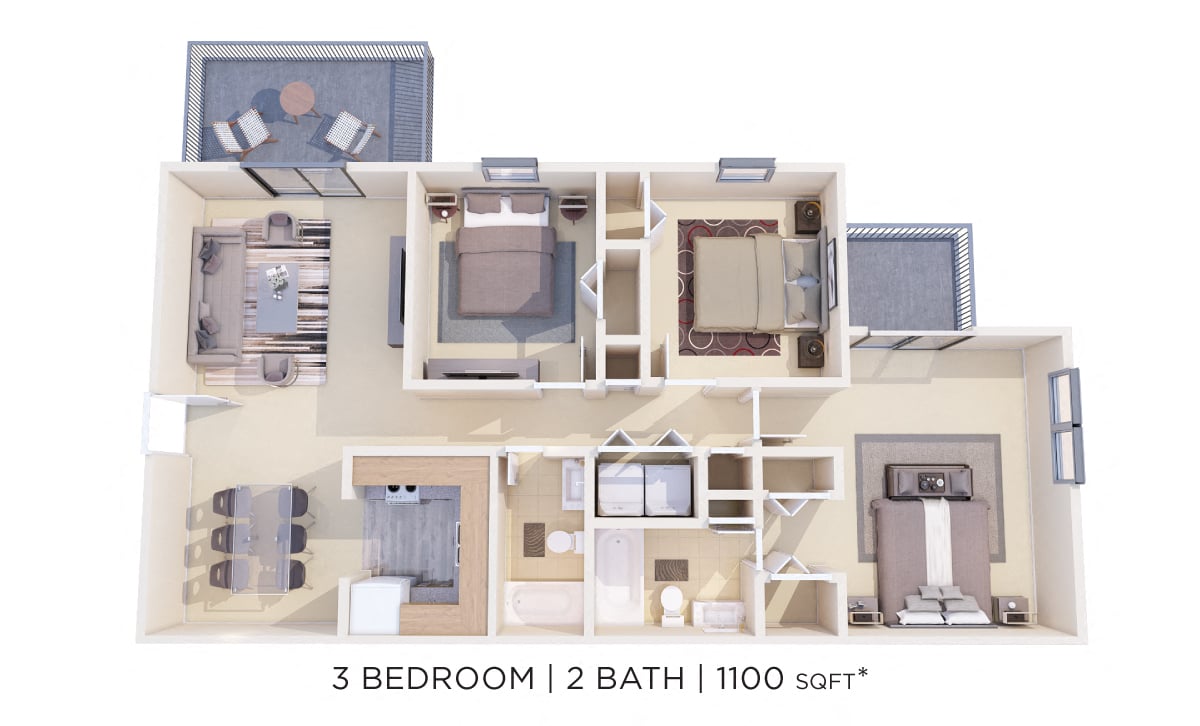 Three Bedroom 2 Bath floor plan
