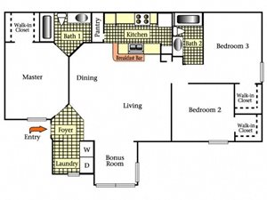 Three Bedrooms Two Bath