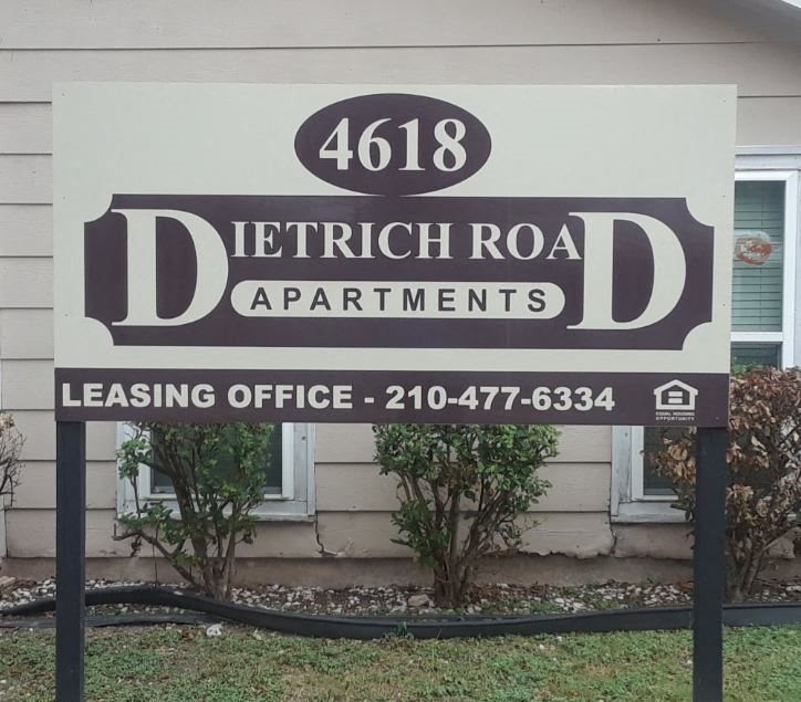 community sign reads Dietrich Road Apartments