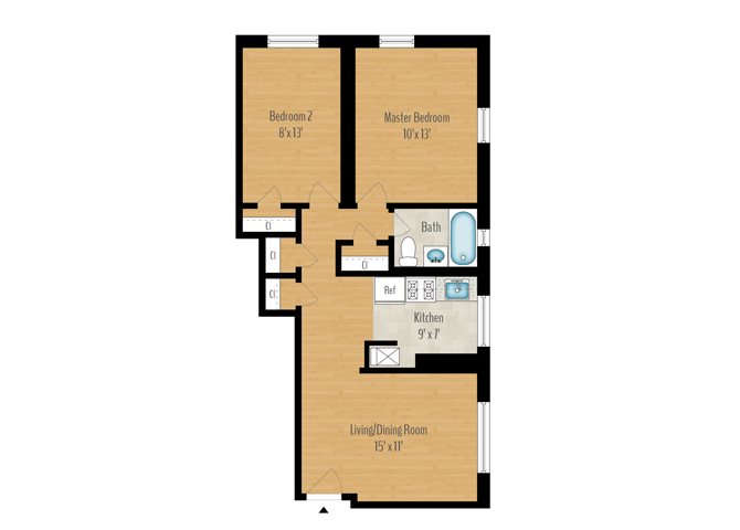 2 Bedroom A - 761 SQ FT