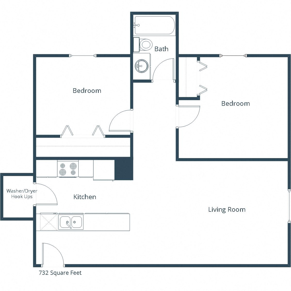 Garden Grove Apartments | Two Bedroom Floor Plan C Garden Grove Apartments | Two Bedroom Floor Plan C