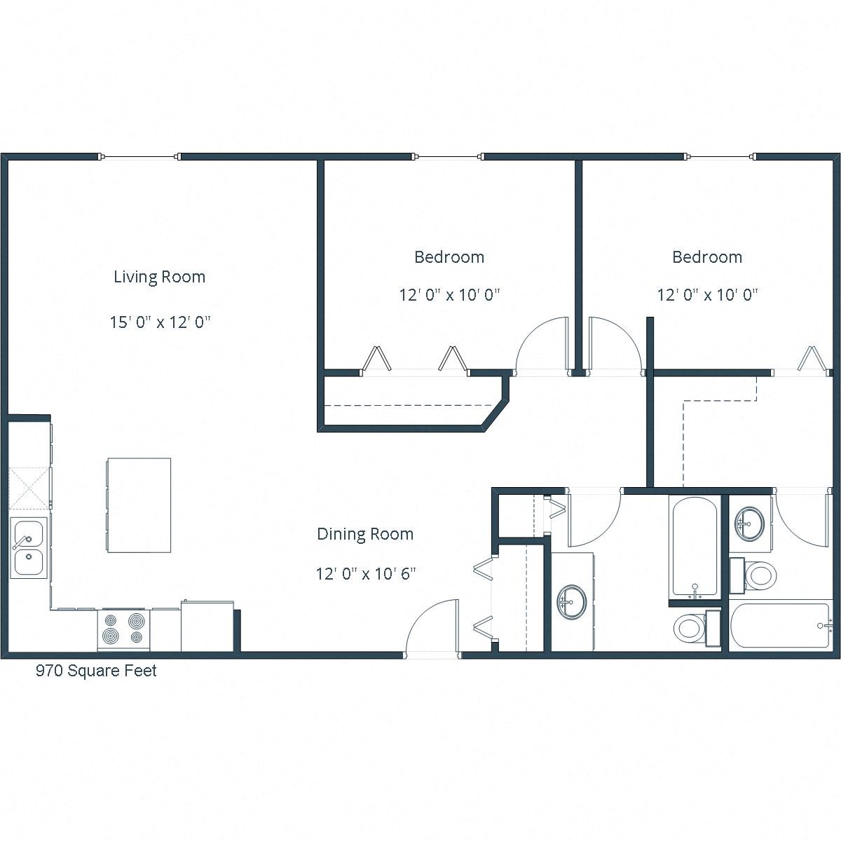 Danbury Apartments | Two Bedroom Two Bath Floor Plan Danbury Apartments | Two Bedroom Two Bath Floor Plan
