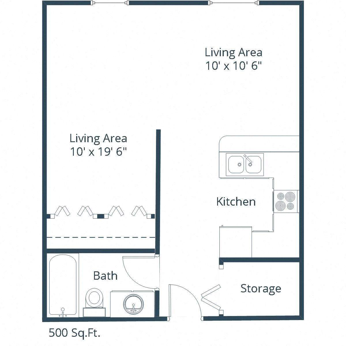 Flickertail Apartments | Efficiency Floor Plan B Flickertail Apartments | Efficiency Floor Plan B