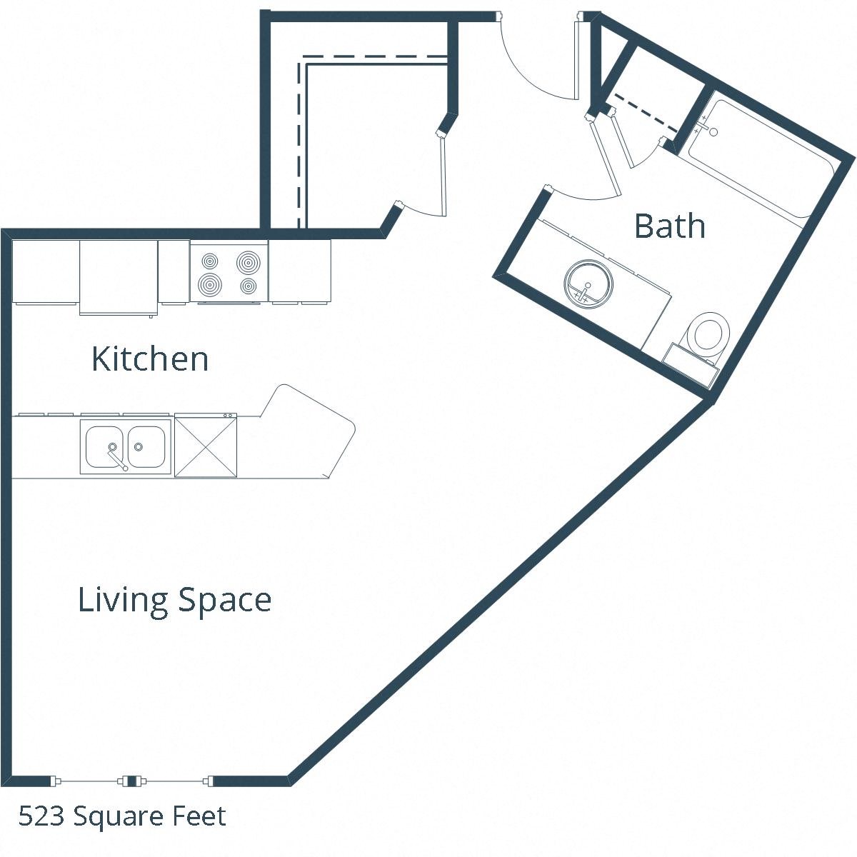 East Bridge Apartments | Efficiency Floor Plan East Bridge Apartments | Efficiency Floor Plan