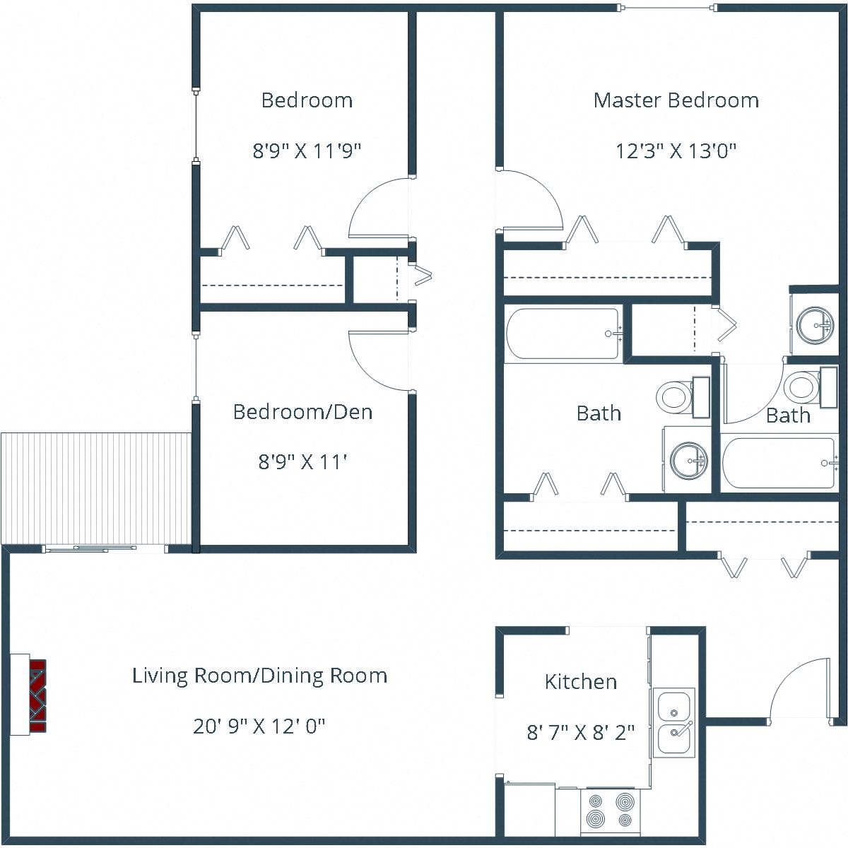 Crescent Park Apartments | Three Bedroom Floor Plan A Crescent Park Apartments | Three Bedroom Floor Plan A