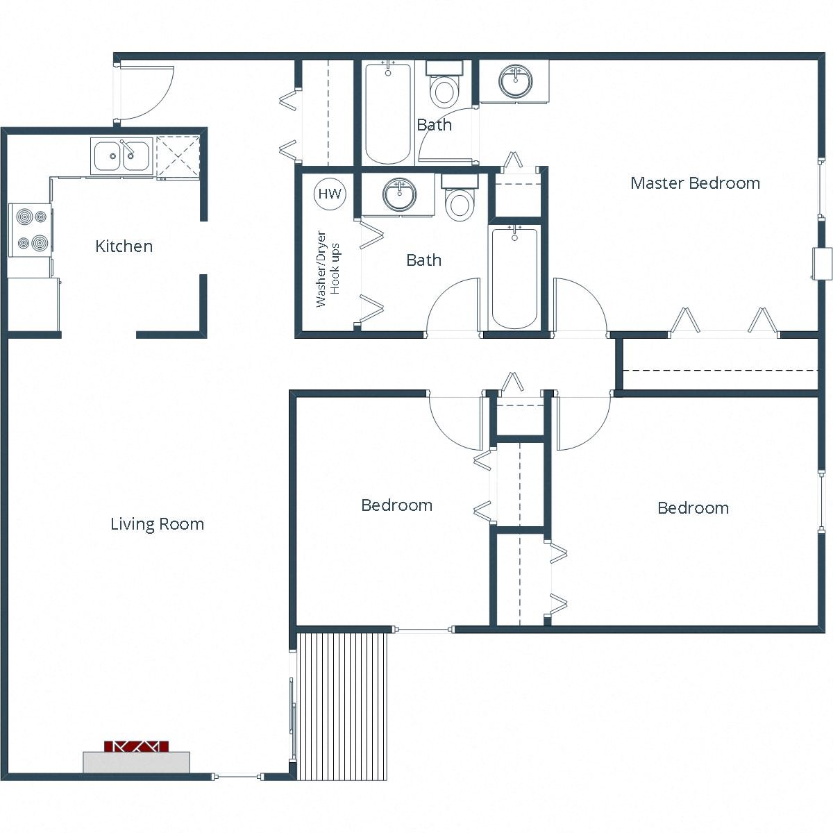 Crescent Park Apartments | Three Bedroom Floor Plan B Crescent Park Apartments | Three Bedroom Floor Plan B