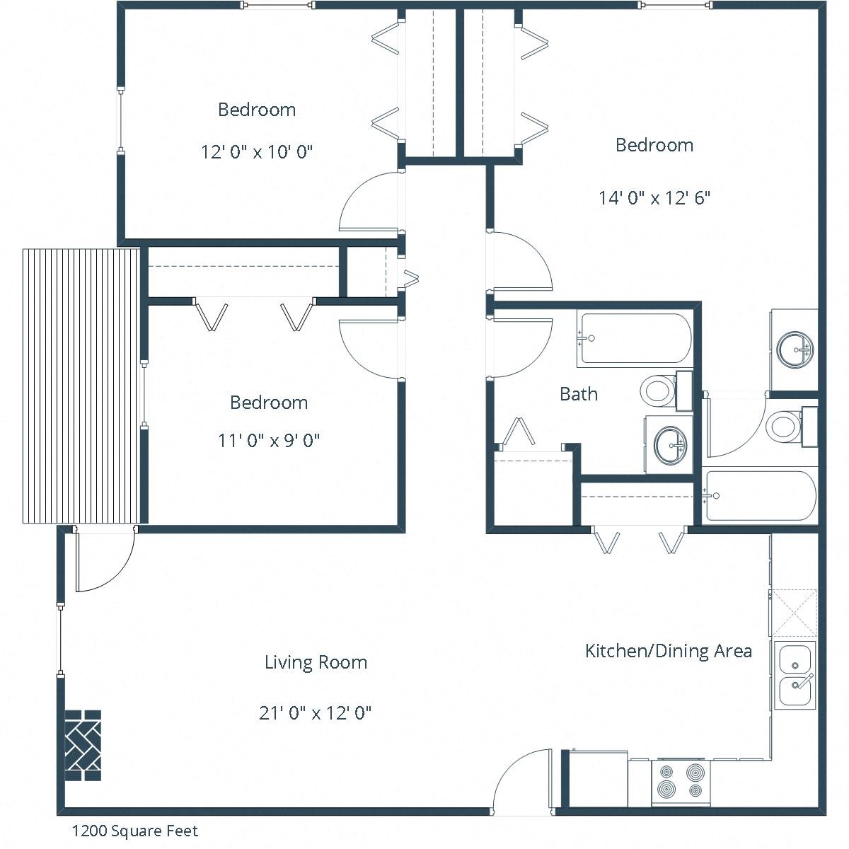 Galleria Apartments | Three Bedroom Floor Plan B Galleria Apartments | Three Bedroom Floor Plan B