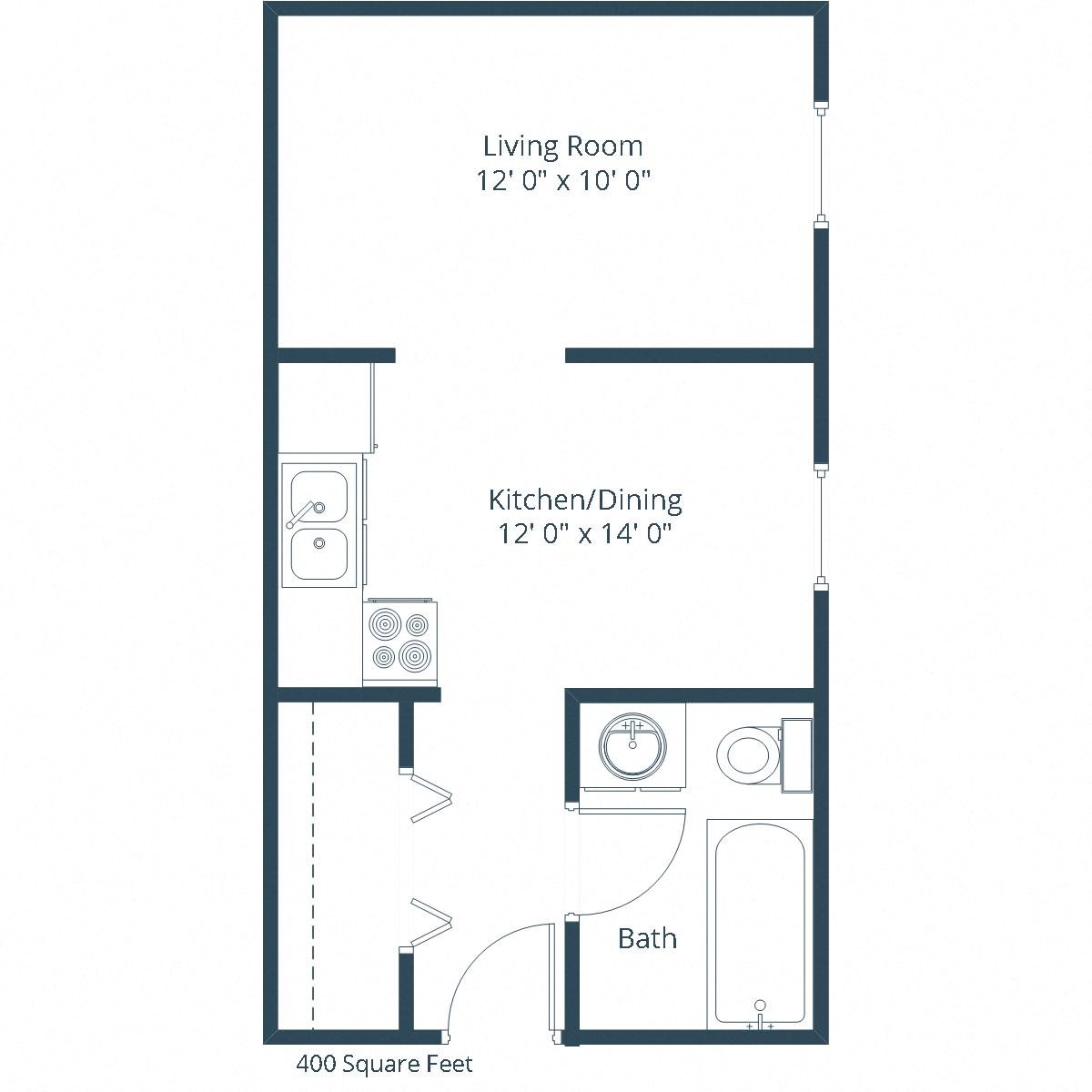 Cityside Apartments | Efficiency Floor Plan B Cityside Apartments | Efficiency Floor Plan B