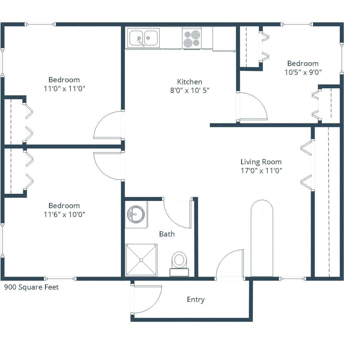 Cityside Apartments | Three Bedroom Floor Plan B Cityside Apartments | Three Bedroom Floor Plan B