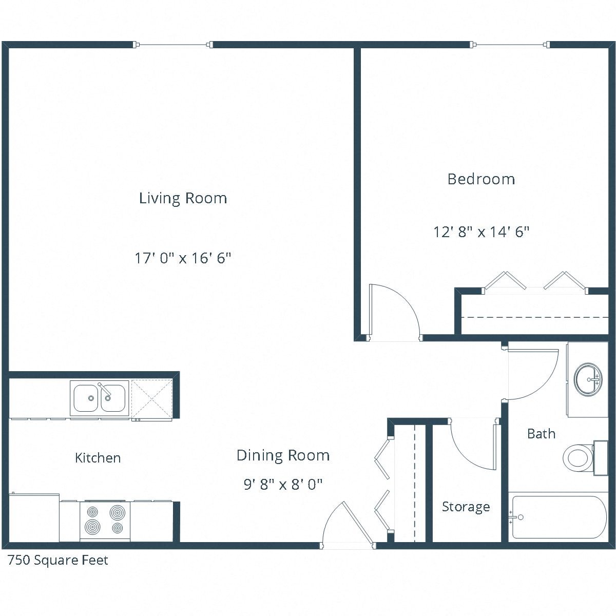 Monticello Apartments | One Bedroom Floor Plan Monticello Apartments | One Bedroom Floor Plan