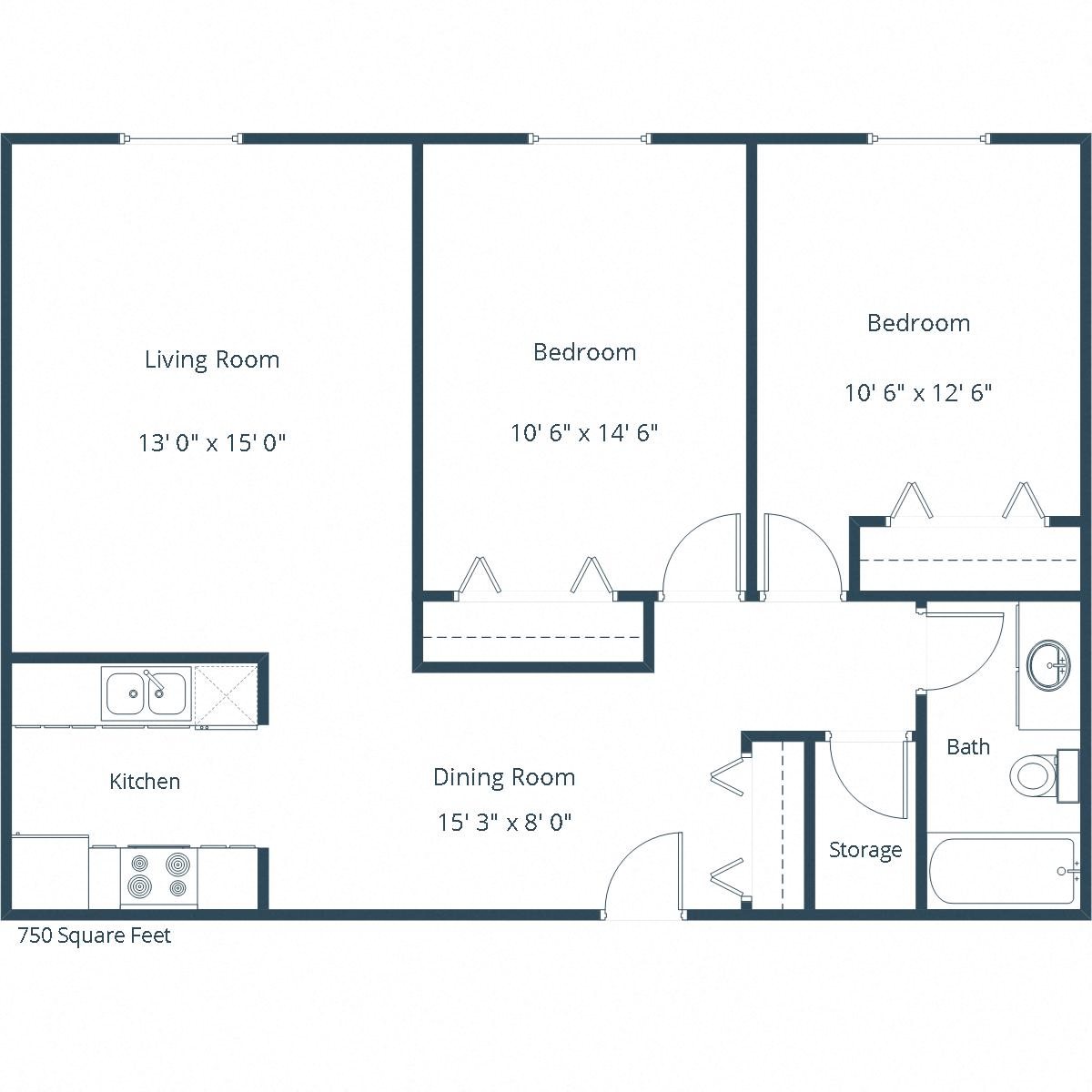 Monticello Apartments | Two Bedroom Floor Plan Monticello Apartments | Two Bedroom Floor Plan