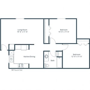Parkwest Gardens Apartments | Two Bedroom Floor Plan