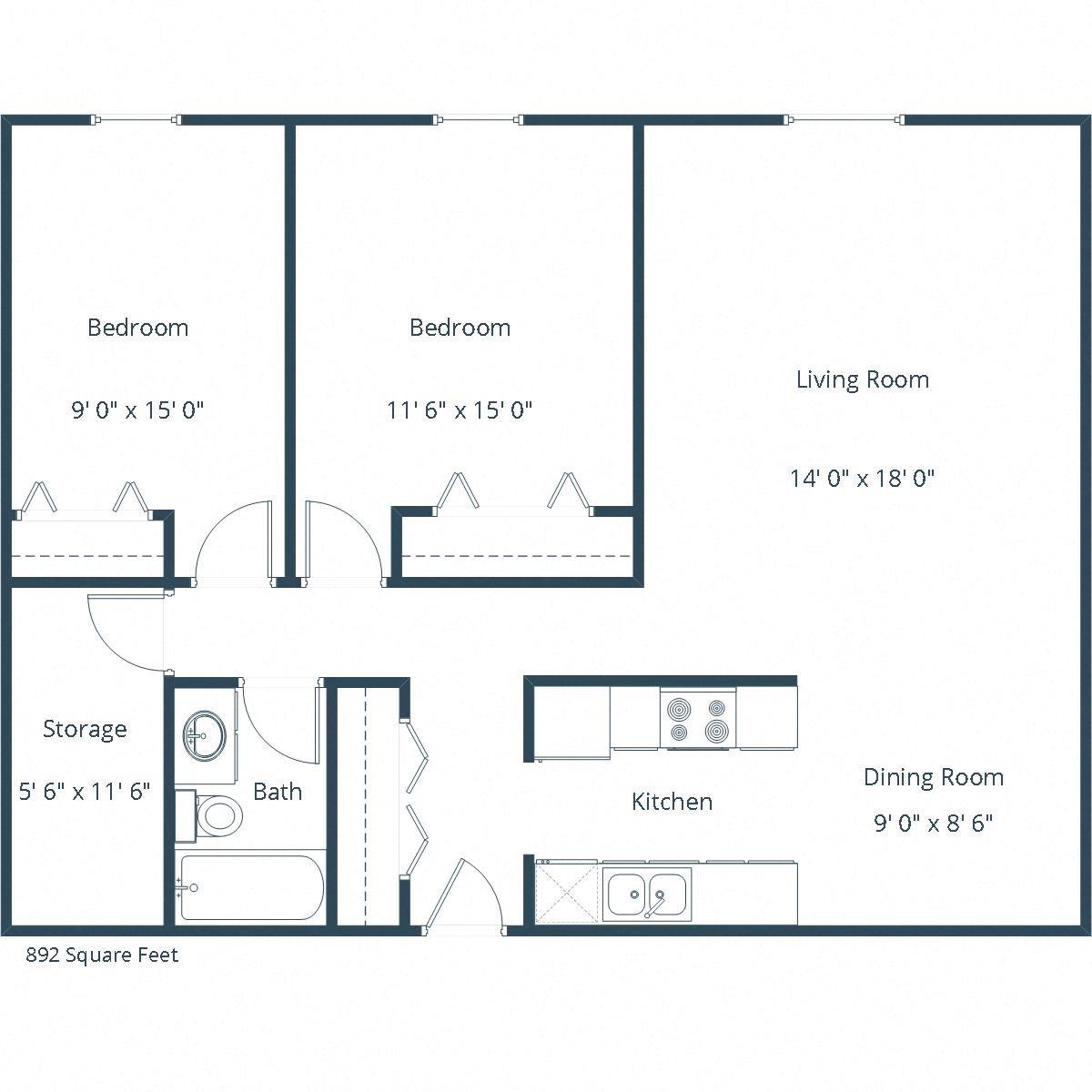 Hawn Apartments | Two Bedroom Floor Plan B Hawn Apartments | Two Bedroom Floor Plan B