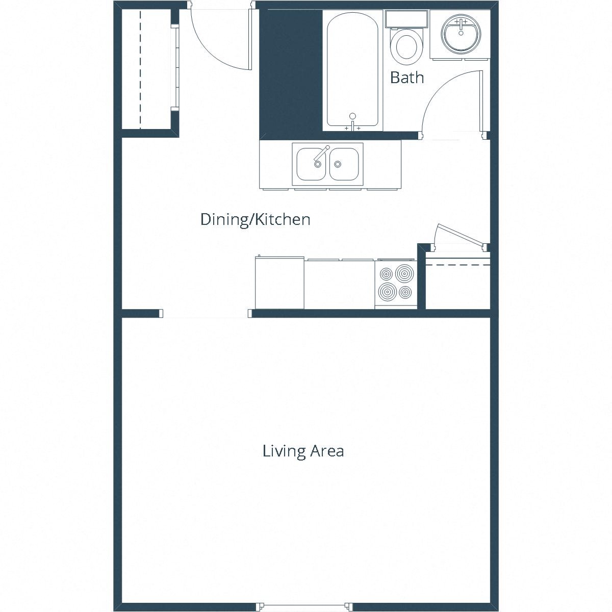 Spring Apartments | Efficiency Floor Plan Spring Apartments | Efficiency Floor Plan