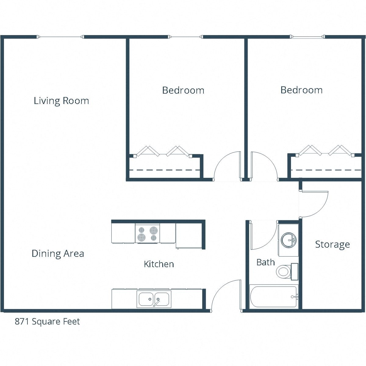 Woodland Apartments | Two Bedroom Floor Plan B Woodland Apartments | Two Bedroom Floor Plan B