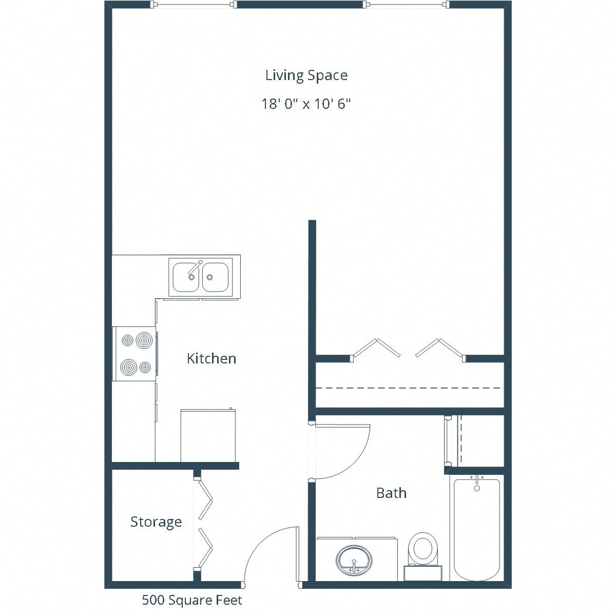 Sunwood Apartments | Efficiency Floor Plan Sunwood Apartments | Efficiency Floor Plan