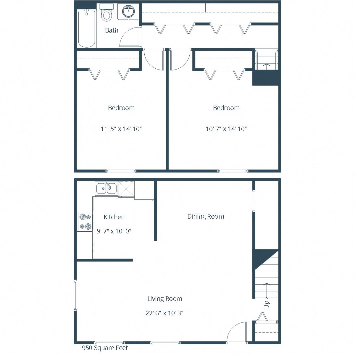 Twin Oaks Townhomes | Two Bedroom Floor Plan Twin Oaks Townhomes | Two Bedroom Floor Plan