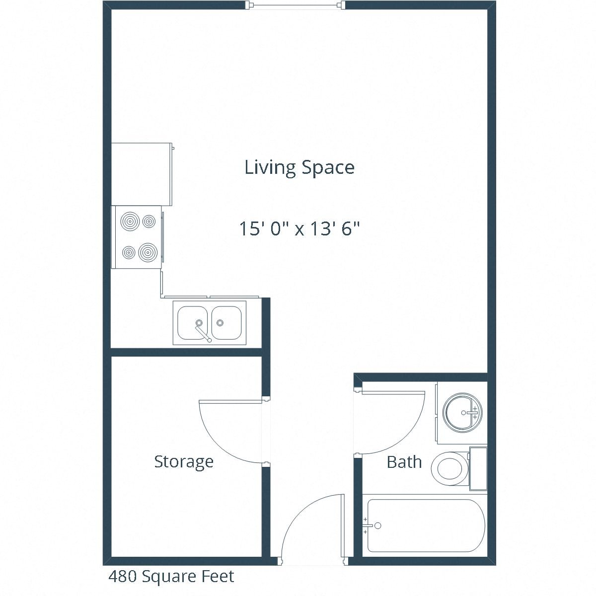 Pacific Park 2 Apartments | Efficiency Floor Plan Pacific Park 2 Apartments | Efficiency Floor Plan