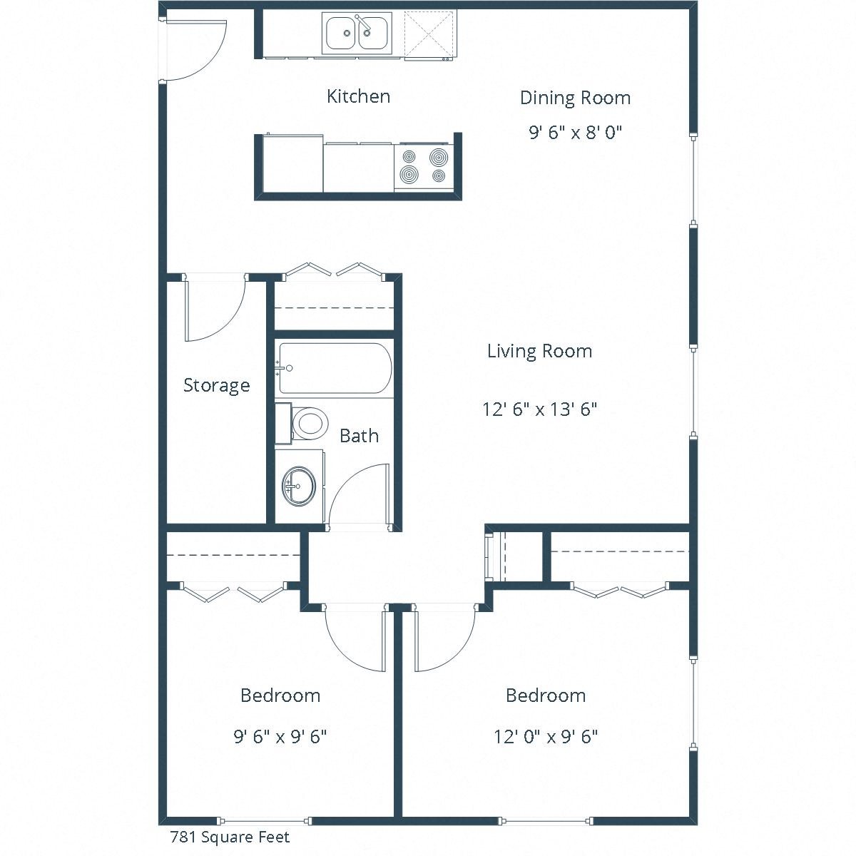Pacific South Apartments | Two Bedroom Floor Plan Pacific South Apartments | Two Bedroom Floor Plan