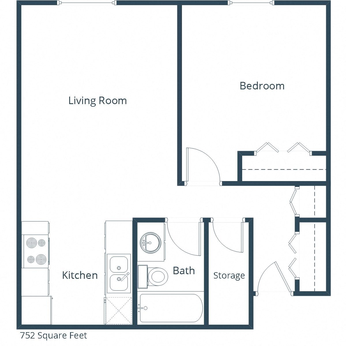 Patricia Ann Apartments | One Bedroom Floor Plan B Patricia Ann Apartments | One Bedroom Floor Plan B