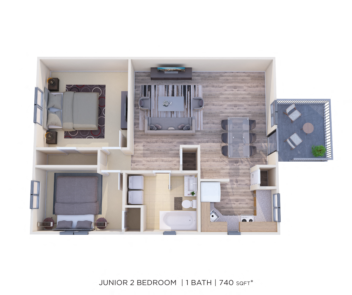 Two Bedroom - 740 sqft floor plan