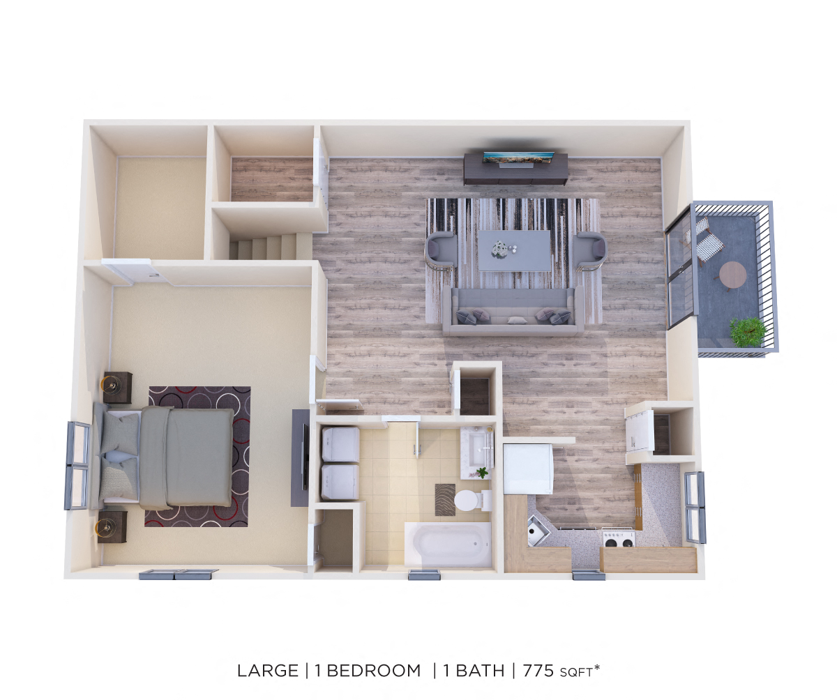 One Bedroom - 775 sqft floor plan