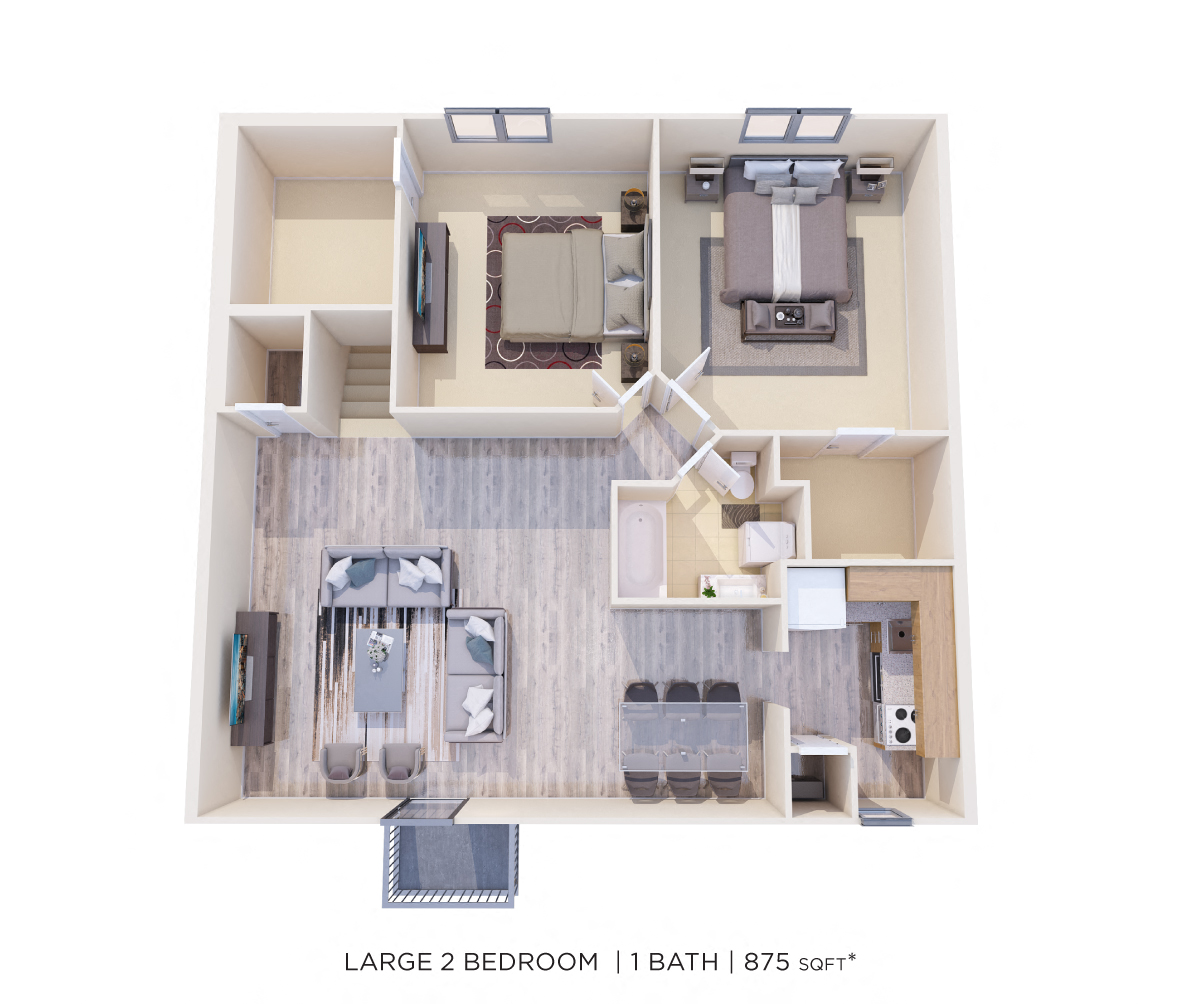 Two Bedroom - 875 sqft floor plan