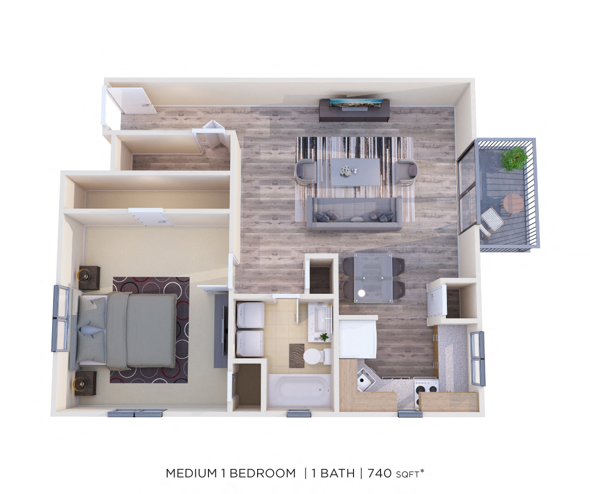 One Bedroom - 740 sqft floor plan