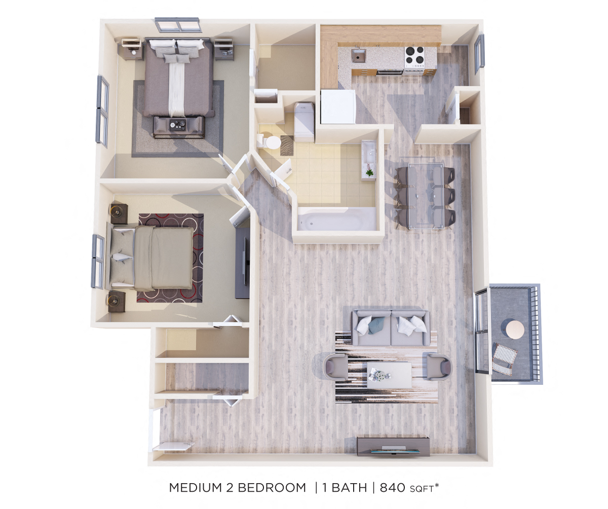 Two Bedroom - 840 sqft floor plan