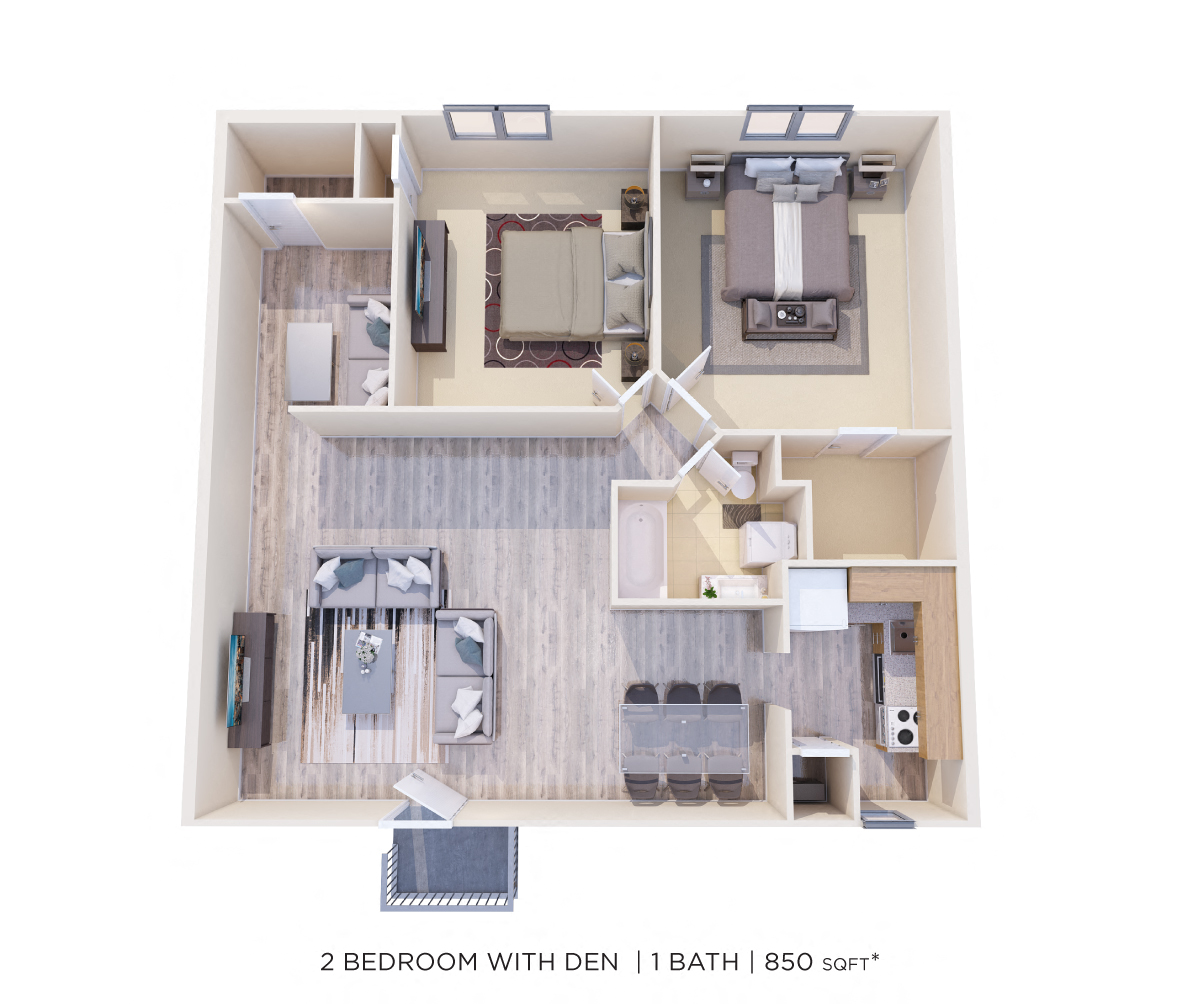 Two Bedroom w/ Den - 850 sqft floor plan