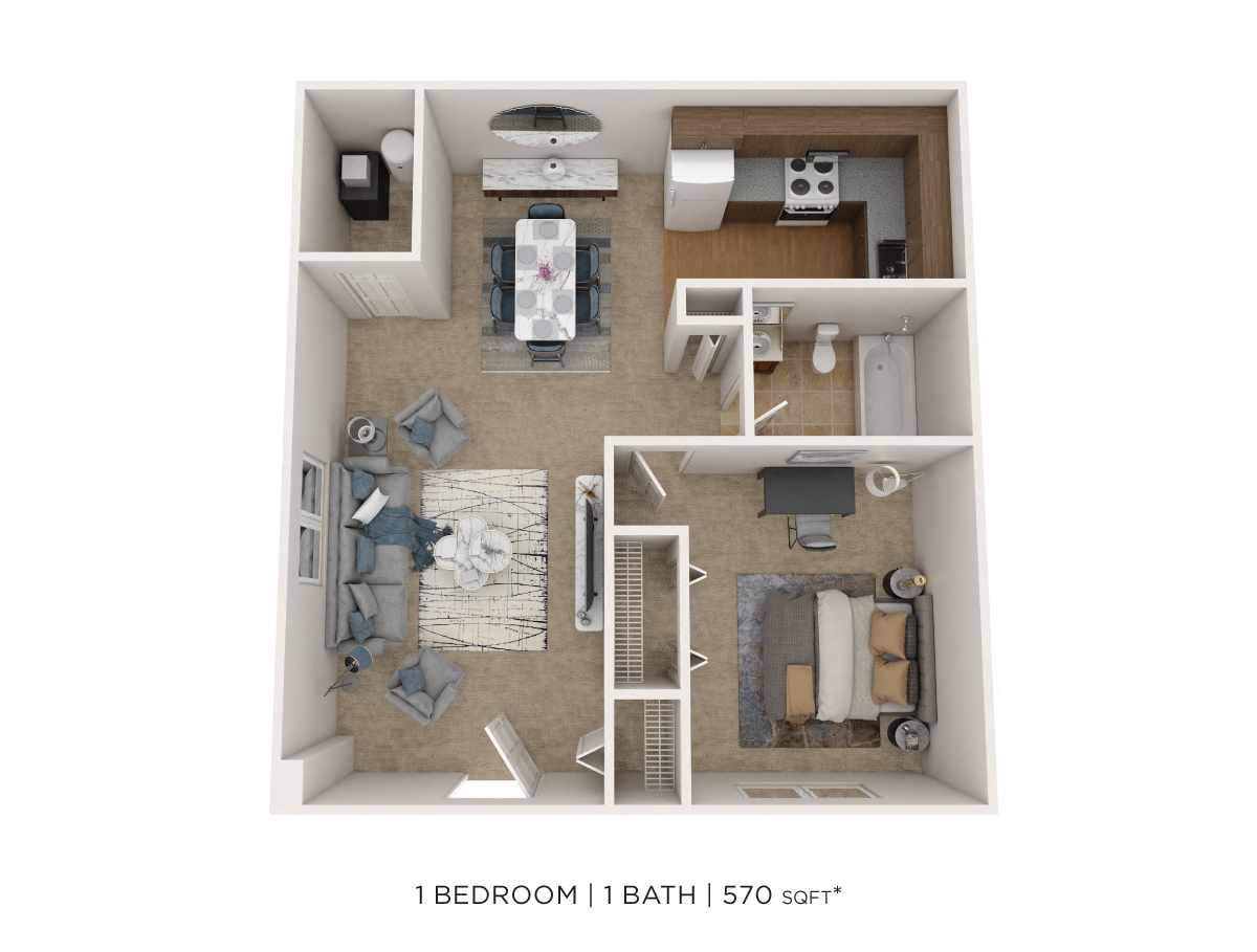 One Bedroom - 570 sqft floor plan