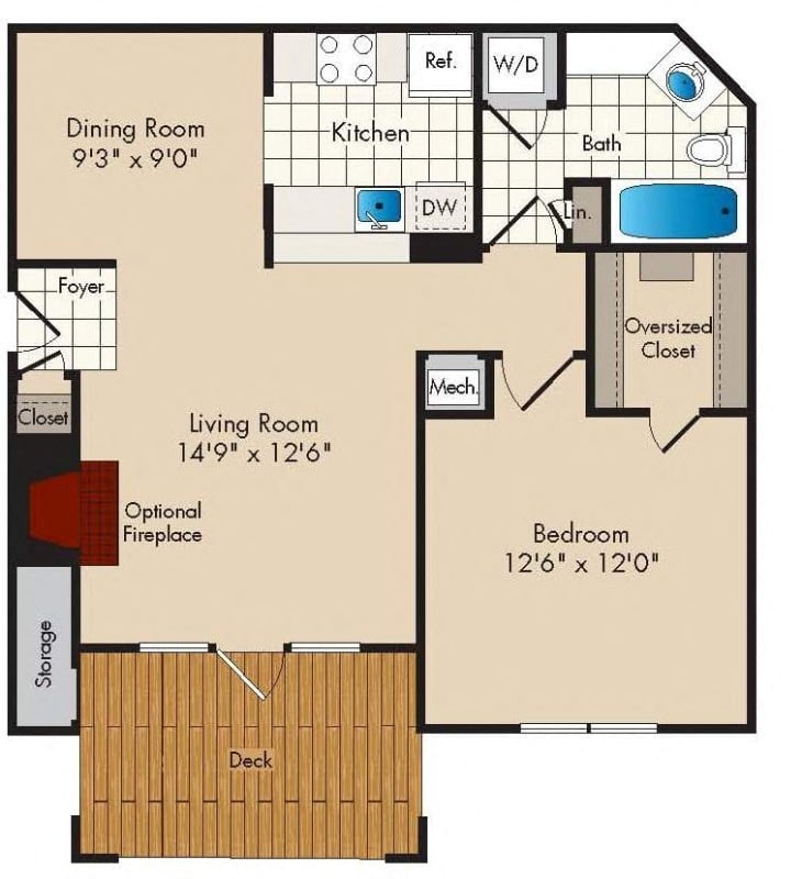 1 Bedroom/1 Bath - 735 square feet