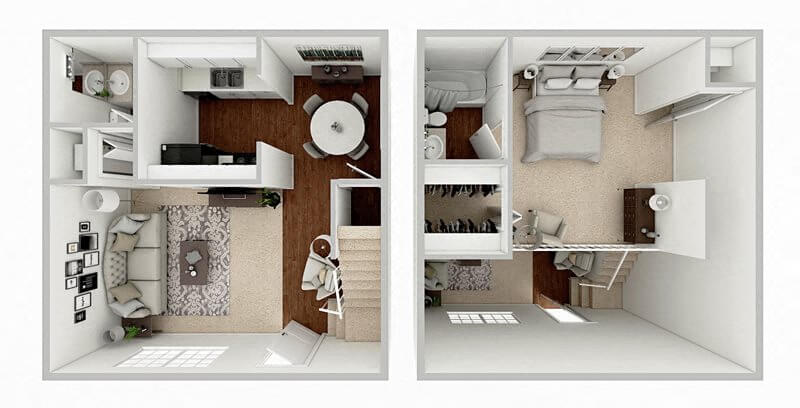 1 Bed 1.5 Bath floor plan