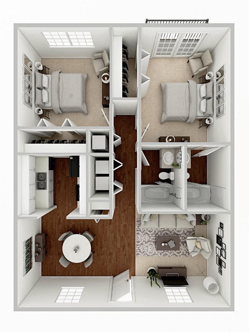 2 Bed 2 Bath floor plan