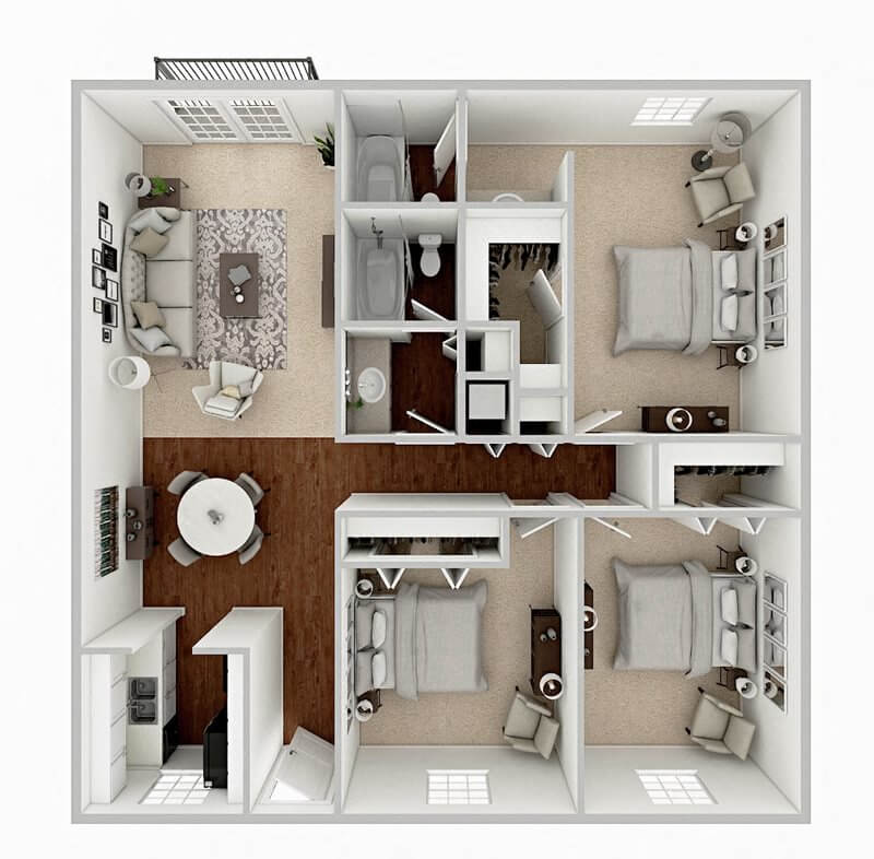 3 Bed 2 Bath floor plan