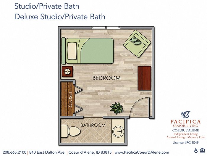 Deluxe Studio | Private Bath Floor Plan Deluxe Studio | Private Bath Floor Plan at Pacifica Senior Living Coeur d'Alene, Coeur d'Alene, 83815