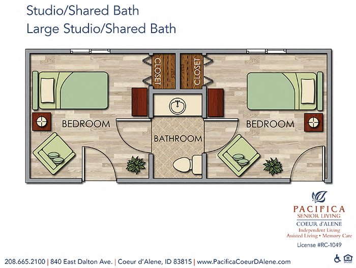 Large Studio | Shared Bath Floor Plan Large Studio | Shared Bath Floor Plan at Pacifica Senior Living Coeur d'Alene, Coeur d'Alene, Idaho