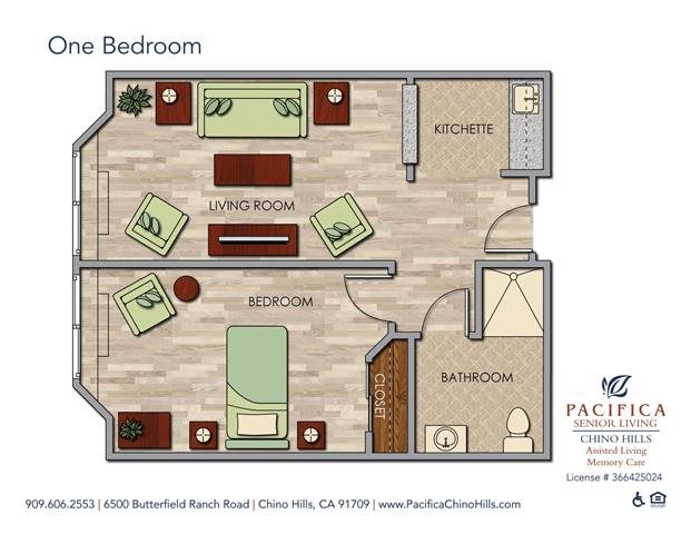 One Bedroom Floor Plan One Bedroom Floor Plan at Pacifica Senior Living Chino Hills, Chino Hills, California