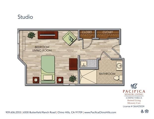 Studio Floor Plan Studio Floor Plan at Pacifica Senior Living Chino Hills, Chino Hills