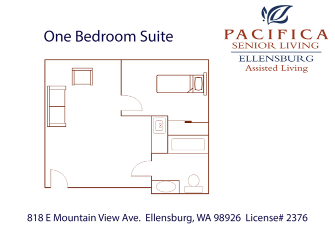 One Bedroom Floor Plan Assisted Living One Bedroom Floor Plan at Pacifica Senior Living Ellensburg, Ellensburg, WA
