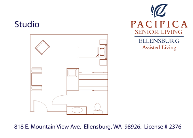 Studio Floor Plan Independent Living Studio Floor Plan at Pacifica Senior Living Ellensburg, Ellensburg, 98926