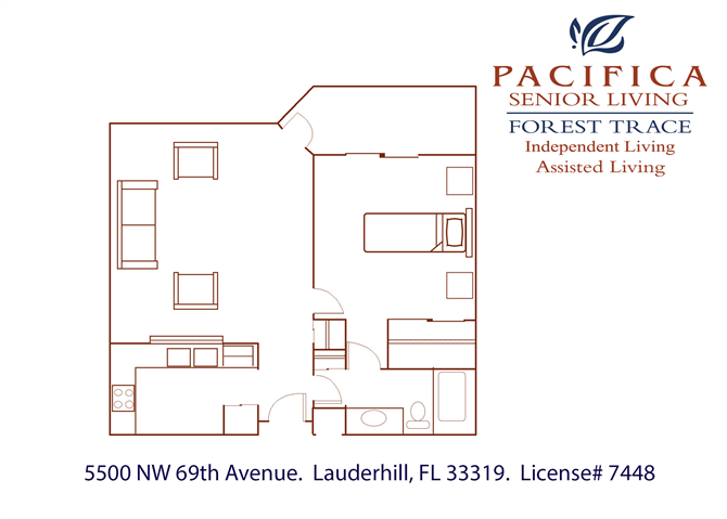 Private One Bedroom Floor Plan Private One Bedroom Floor Plan at Pacifica Senior Living Forest Trace, Ft. Lauderdale, Florida