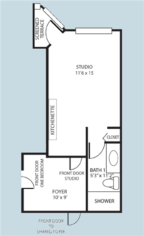 Studio Shared Foyer Floor Plan Studio Shared Foyer Floor Plan at Pacifica Senior Living Forest Trace, Ft. Lauderdale