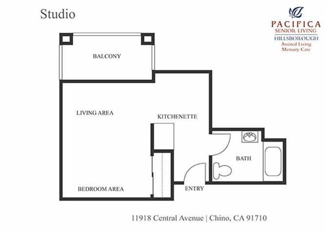 Private Studio Floor Plan Studio Floor Plan at Pacifica Senior Living Hillsborough, California
