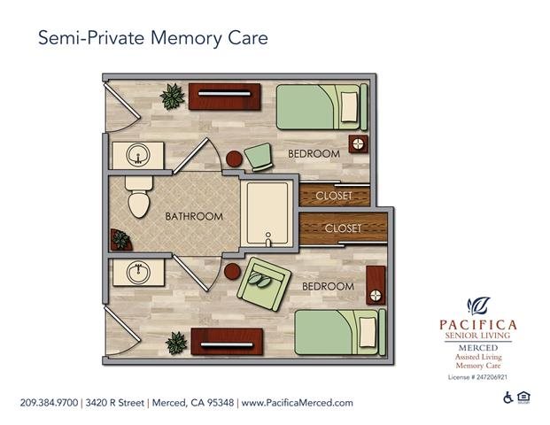Memory Care Semi-Private Floor Plan Memory Care Semi-Private Floor Plan at Pacifica Senior Living Merced, Merced, CA